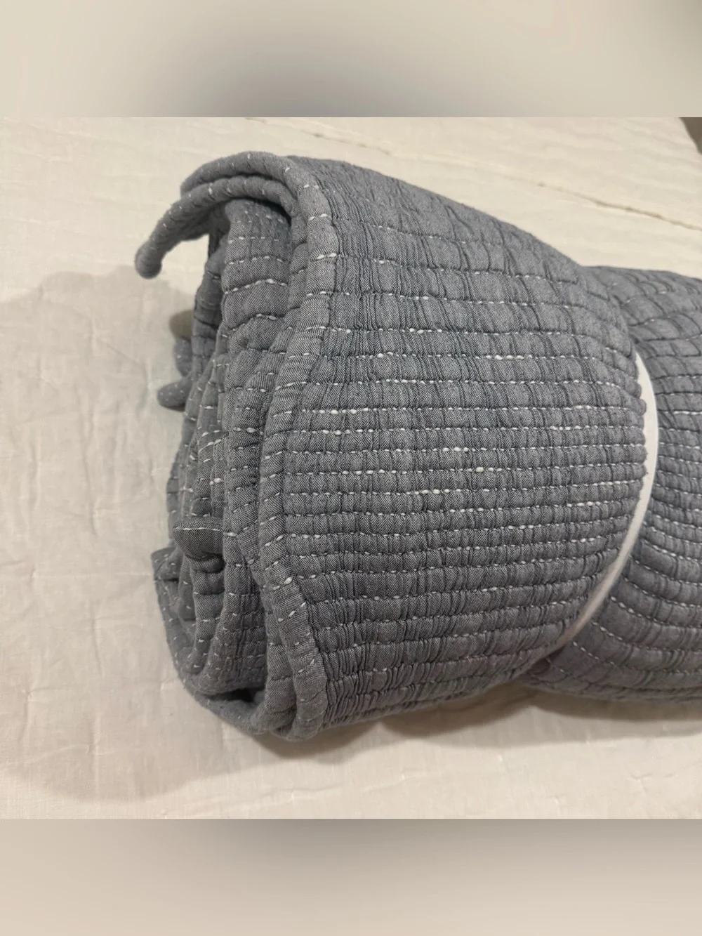New Quince Organic Cotton Channel Stitch Coverlet Set King/CalKing $174 Blue